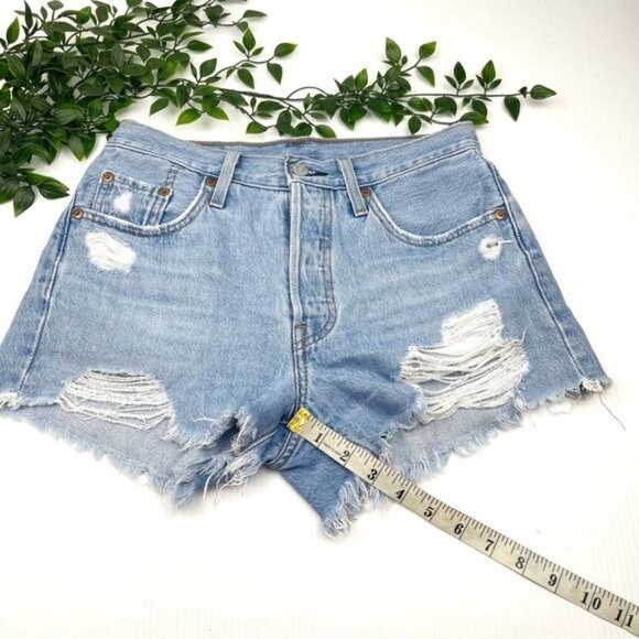 LEVI'S 501 High Rise Denim Shorts distressedSansome Stranger frayed hem 25 - Picture 3 of 11
